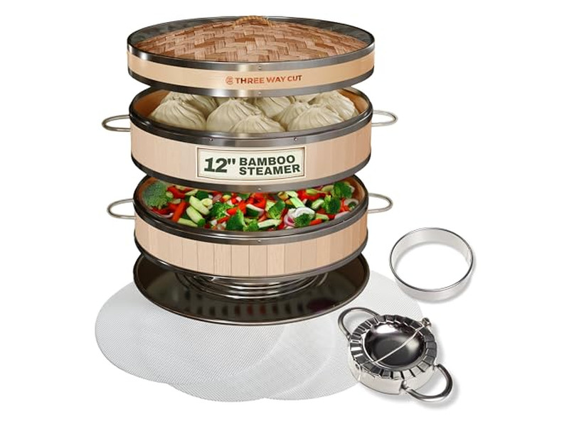 स्टोवटॉप खाना पकाने के स्टीमर बांस की भाप टोकरी