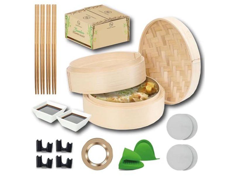 6 मोमो बन स्टीम सब्जियाँ बांस की भाप टोकरी