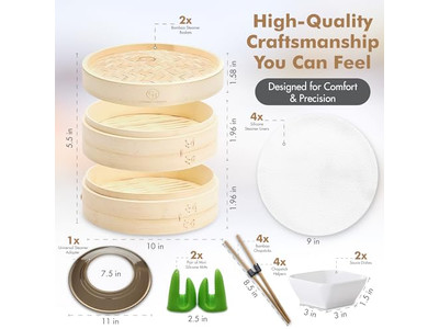 6 मोमो बन स्टीम सब्जियाँ बांस की भाप टोकरी