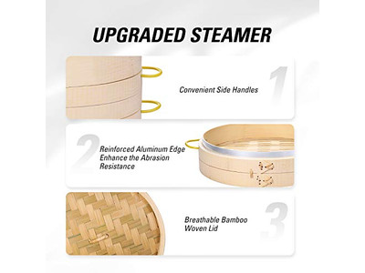 बांस किचन 3 लेयर बांस की भाप टोकरी