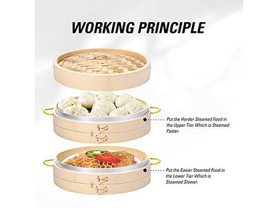 बांस किचन 3 लेयर बांस की भाप टोकरी