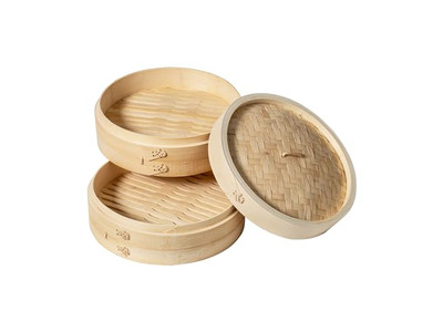 डिम सम पकाने के लिए चीनी बांस की भाप टोकरी