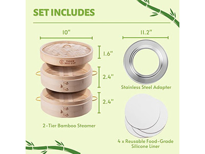 फोल्डिंग स्टीमिंग 10 इंच बांस की भाप टोकरी