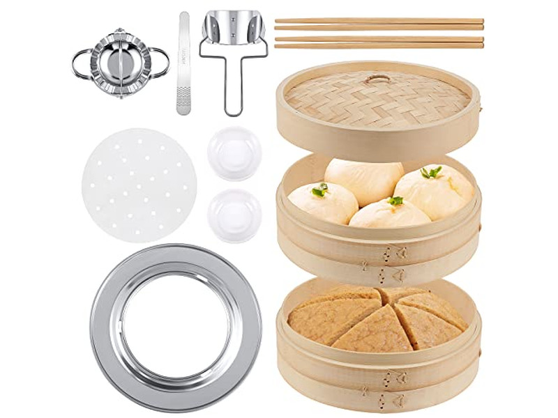 स्टीम पॉट्स सेट्स बांस की भाप टोकरी