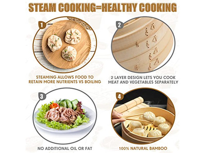 स्टीम पॉट्स सेट्स बांस की भाप टोकरी
